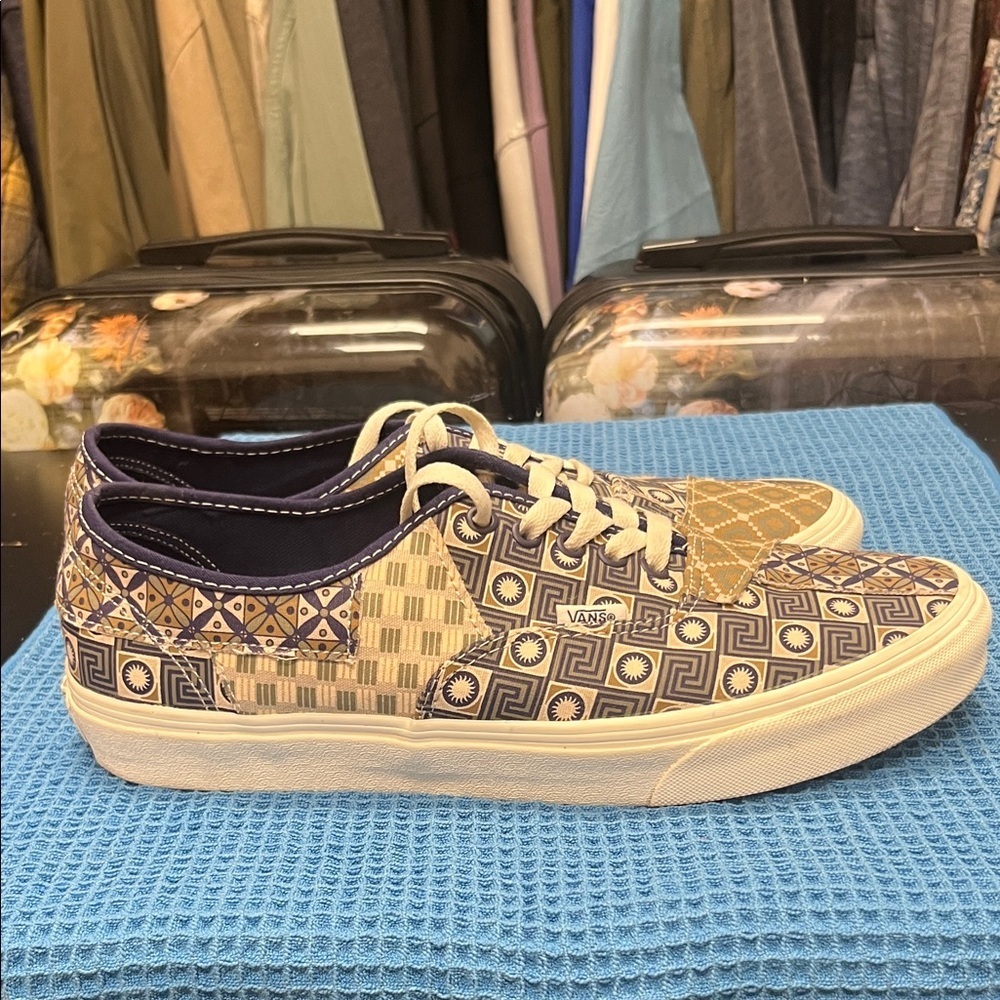 Vans Authentic Geometric Pattern Sneakers - Blue and Tan